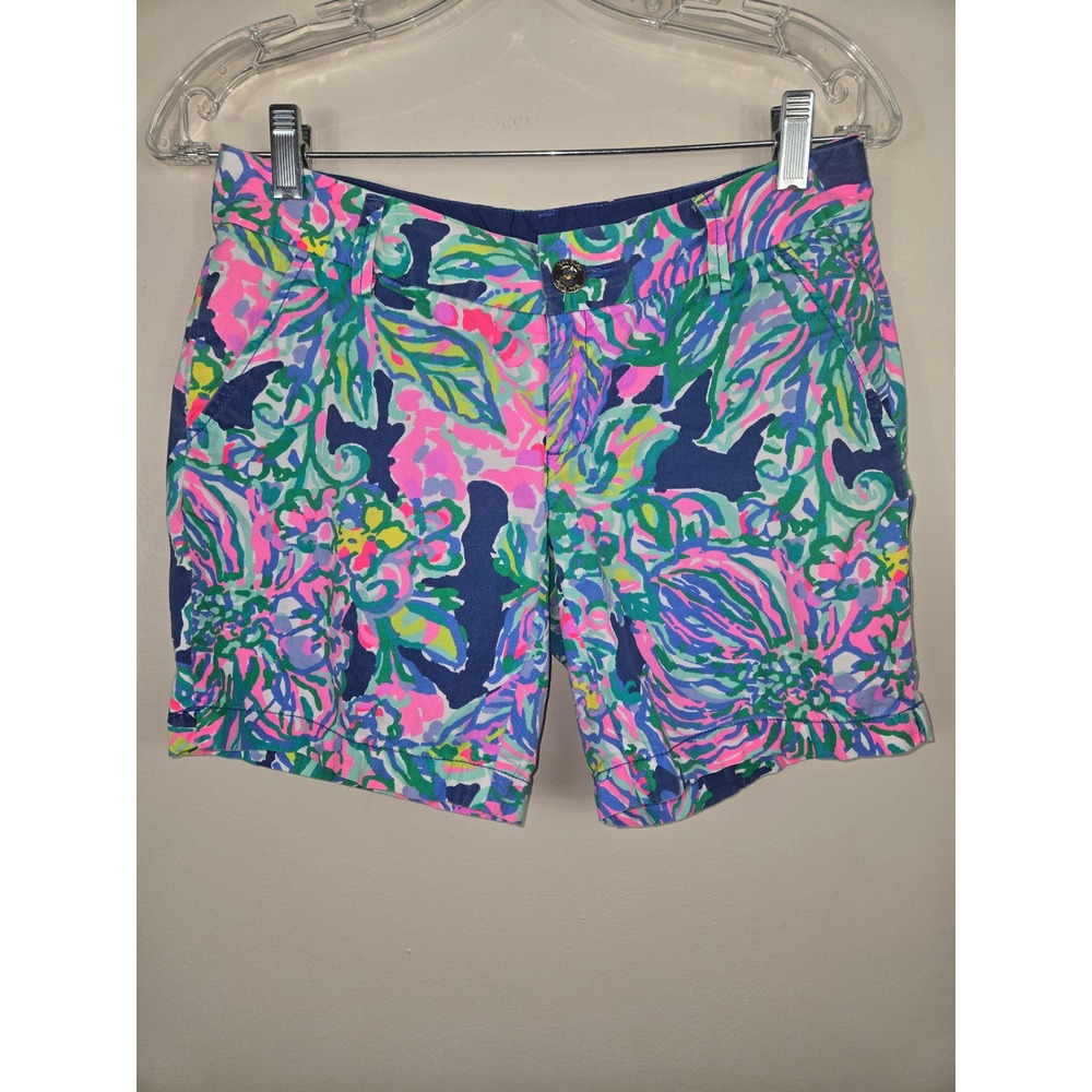 Lilly Pulitzer Jayne Shorts 0 Blue Pink Green Floral Paisley Cotton Low Rise